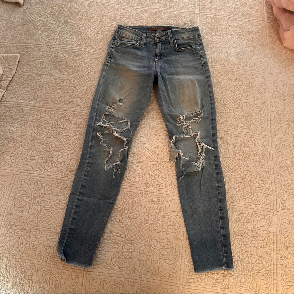 Joe's Gretchen Size 24 Jeans Light Blue Distressed Denim Ankle Tapper Casual